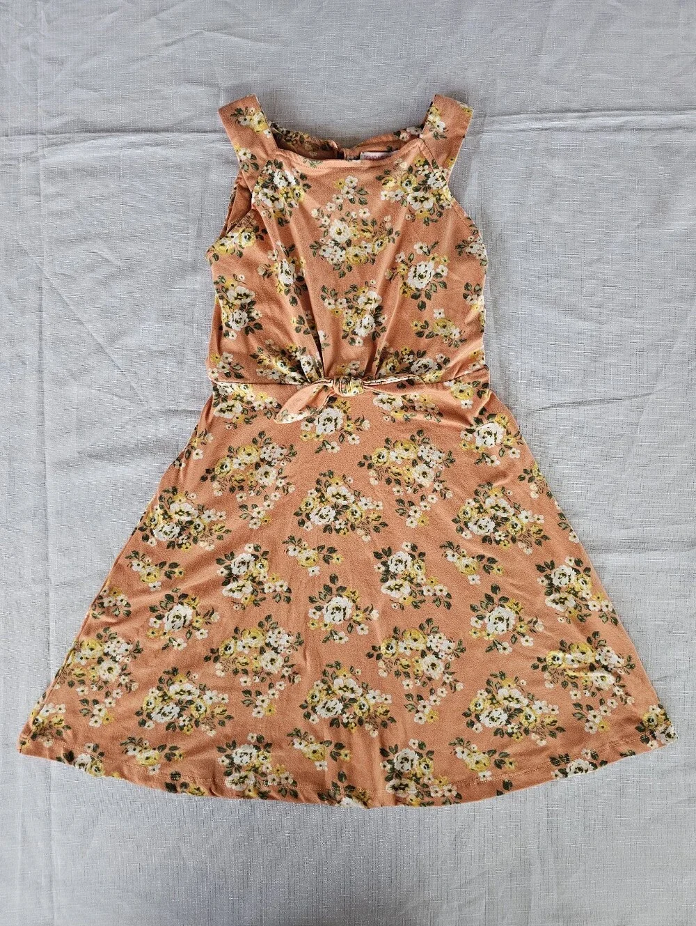 Girls Rule Orange Floral Sleeveless Summer Dress Size 8 Knee Length Casual EUC